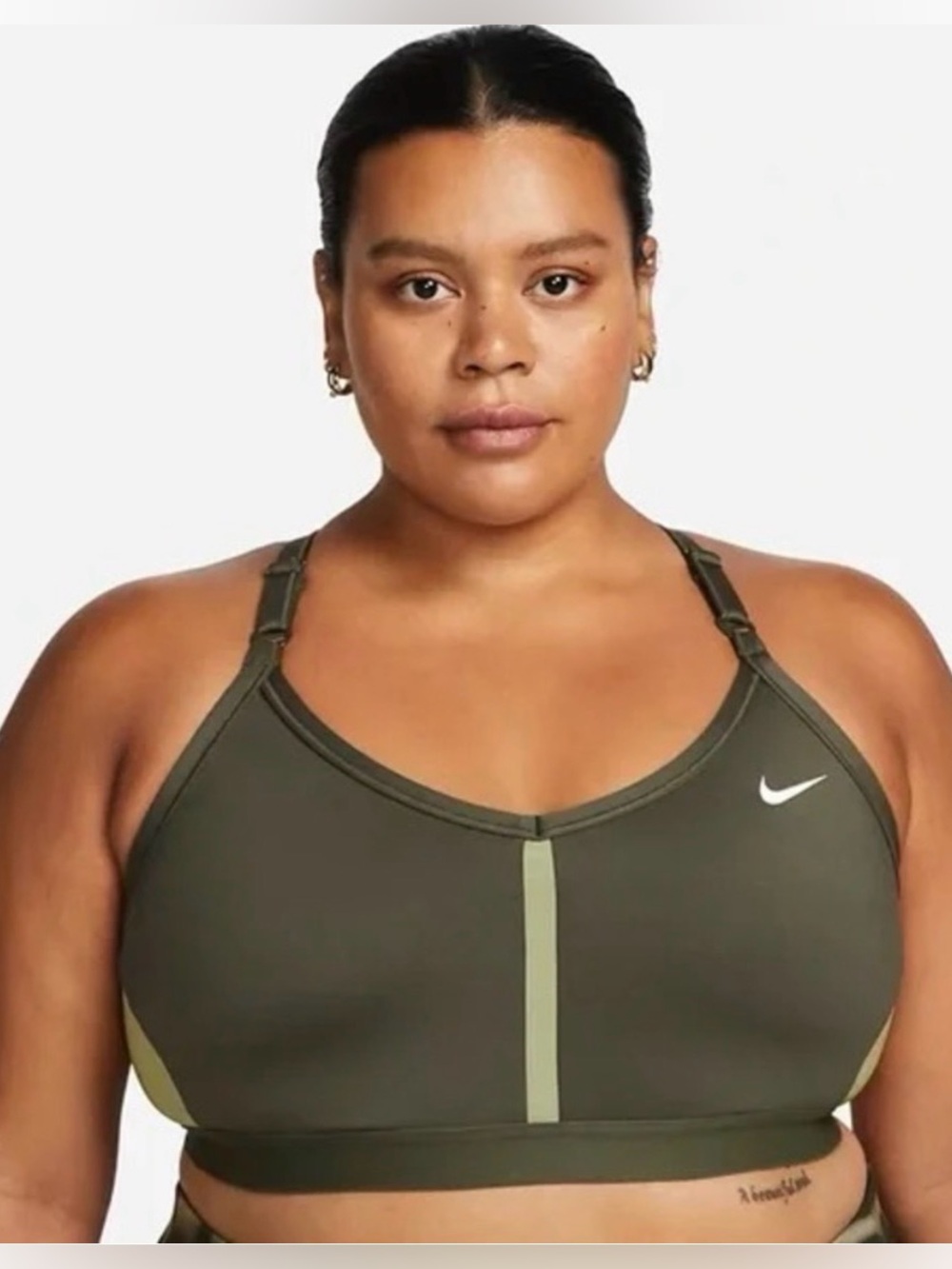 💚Nike Indy Light-Support Padded V-Neck Sports Bra Cargo Khaki/Alligator XL NWOT